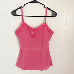 Y2K Coquette Fairy Pink Lace Trim Camisole L Bow Detail Tank Top Vintage NWT‎